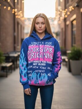 Rockstar Original Blue Graphic Hoodie by